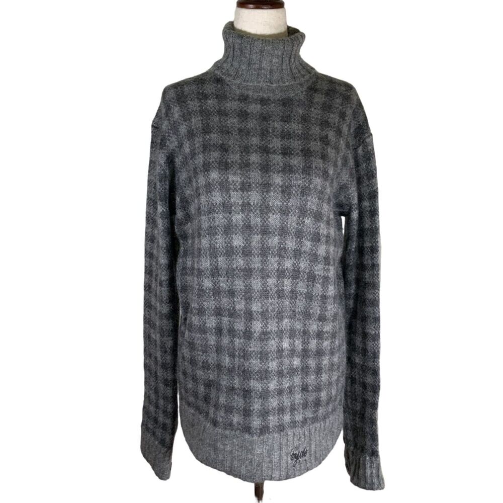 STELLA MCCARTNEY Womens Gray Plaid Wool & Alpaca Turtleneck Sweater XS